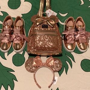 NWT Rose Gold Disney Backpack Ears Sketchers